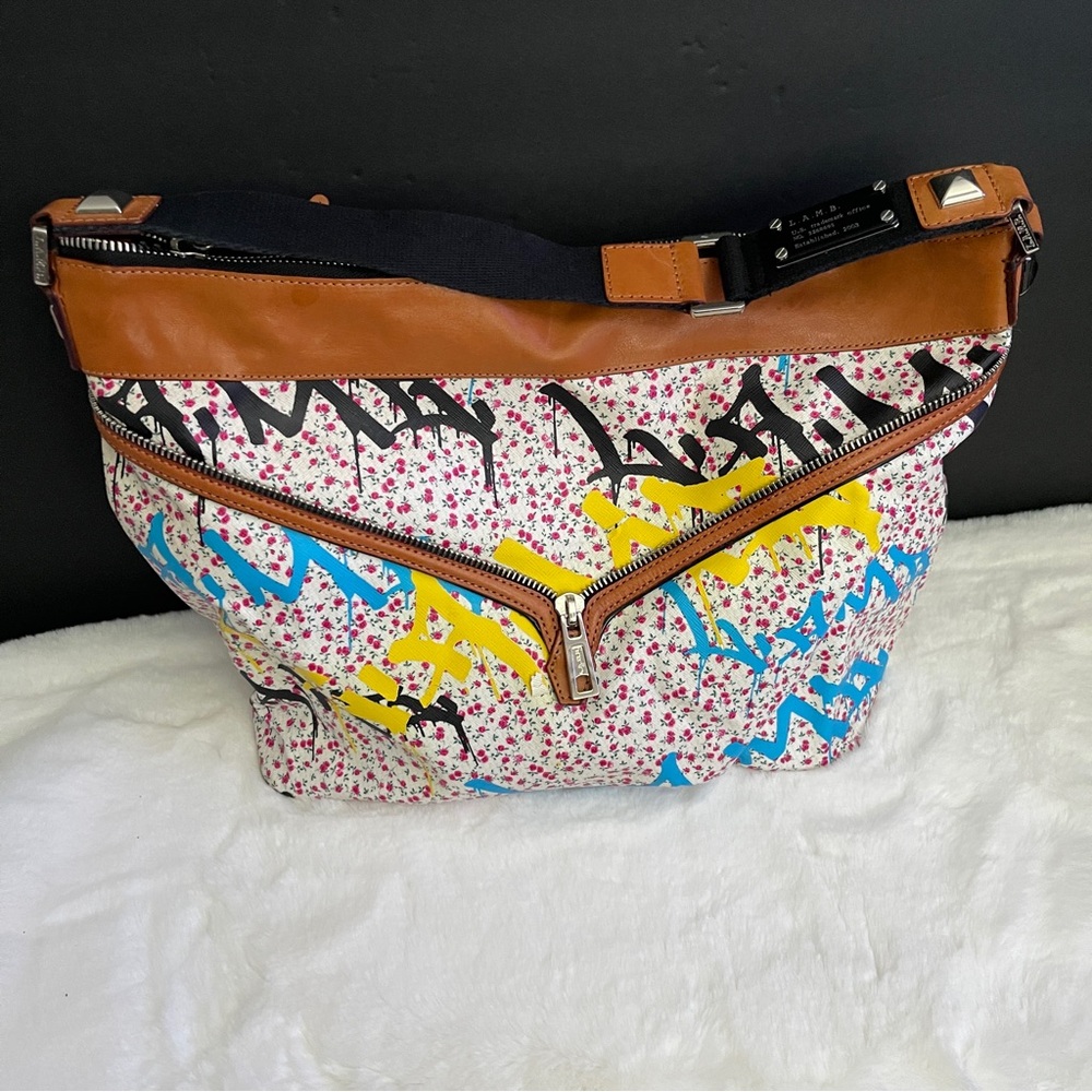 L.A.M.B. Graffiti & Floral Print Large Hobo Bag